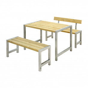 Plus Cafe Plankest Bestr af:  Bord og 2 Bnke + 1 Rygln