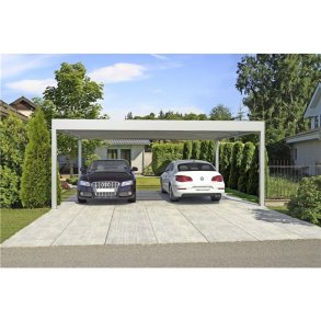 Kubistisk dobbelt stlcarport 31,95 m2 8-9 ugers leveringstid.