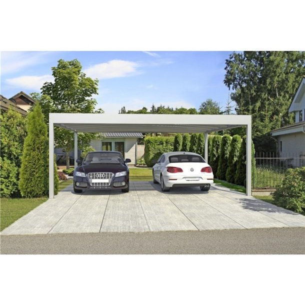 Kubistisk dobbelt stlcarport 31,95 m2 8-9 ugers leveringstid.