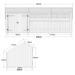 Multi Havehus 15,5 m� - 3 moduler m/dobbeltd�r og �ben front - inkl. tagpap/alulister/H-stolpef�dder