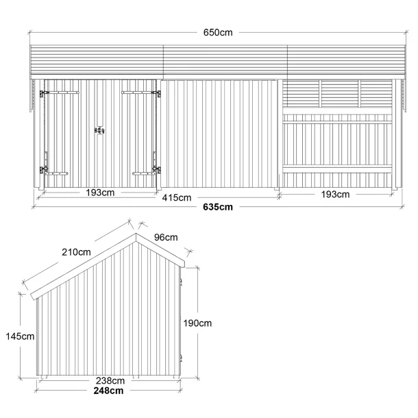 Multi Havehus 15,5 m&sup2; - 3 moduler m/dobbeltd�r og lukket/�ben front - inkl. tagpap/alulister