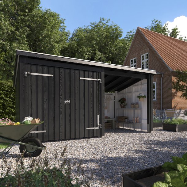 Nordic Multi Havehus 9,5 m&sup2; - 2 moduler m/dobbeltd�r og �ben front - inkl. tagpap/alulister