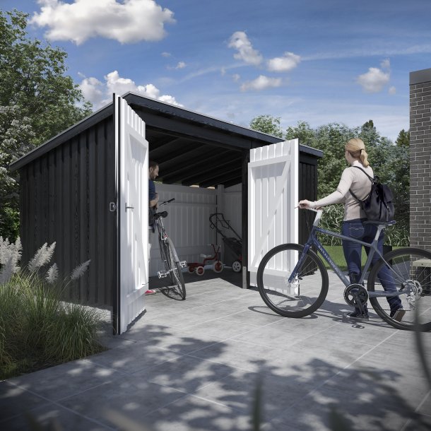 Nordic Multi Havehus 9,5 m&sup2; - 2 moduler m/dobbeltd�r og lukket front - inkl. tagtap/alulister/stolpef�dder