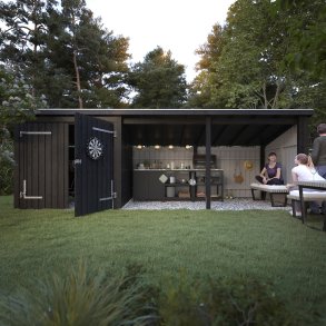 Nordic Multi Havehus 14 m² - 3 moduler m/dobbeltdr og ben front - inkl. tagpap/alulister/stolpefdder