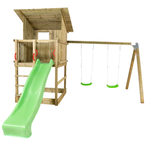 PLUS Play Legetrn m/skrt tag inkl. gyngestativ grn rutsjebane og gyngesder