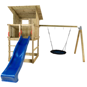 PLUS Play Legetrn m/skrt tag inkl. gyngestativ bl rutsjebane og redegynge