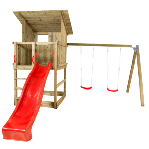PLUS Play Legetrn m/skrt tag inkl. gyngestativ rd rutsjebane og gyngesder