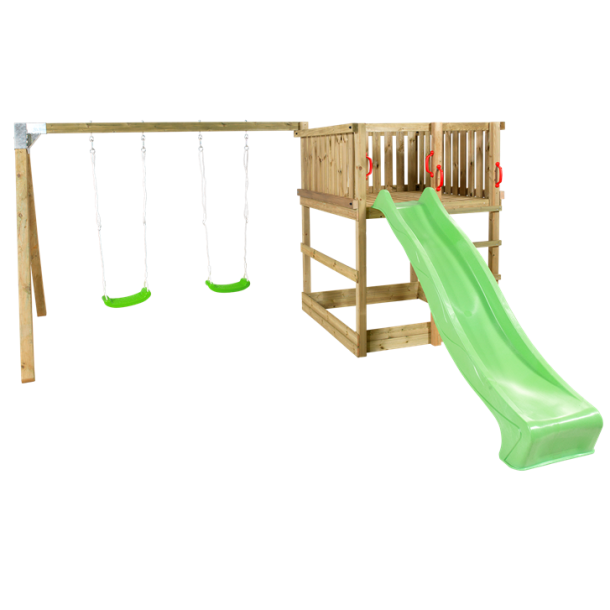 PLUS Play Legetrn inkl. gyngestativ grn rutsjebane og gyngesder
