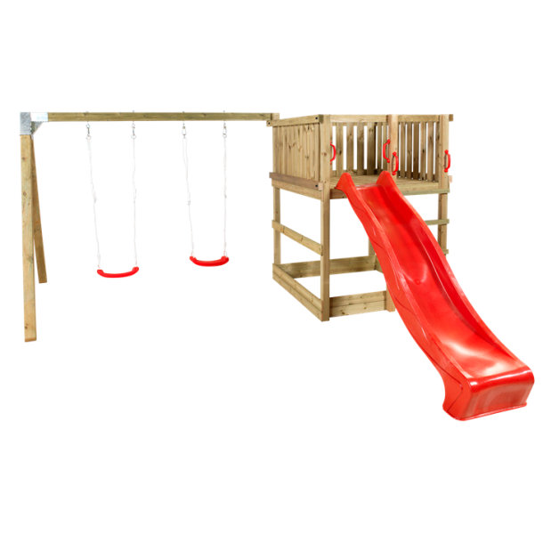 PLUS Play Legetrn inkl. gyngestativ rd rustjebane og gyngesder