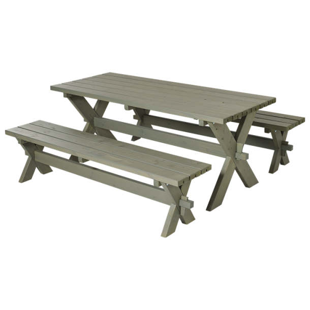 Plus Nostalgi Plankest - 177 cm - Bord og 2 Bnke - Grbrun