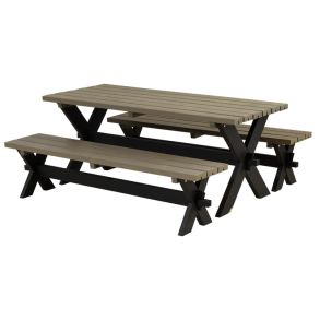 Plus Nostalgi Plankest - 177 cm - Bord og 2 Bnke - Sort/Grbrun