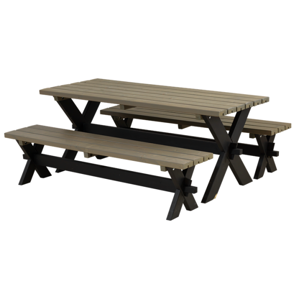 Plus Nostalgi Plankest - 177 cm - Bord og 2 Bnke - Sort/Grbrun