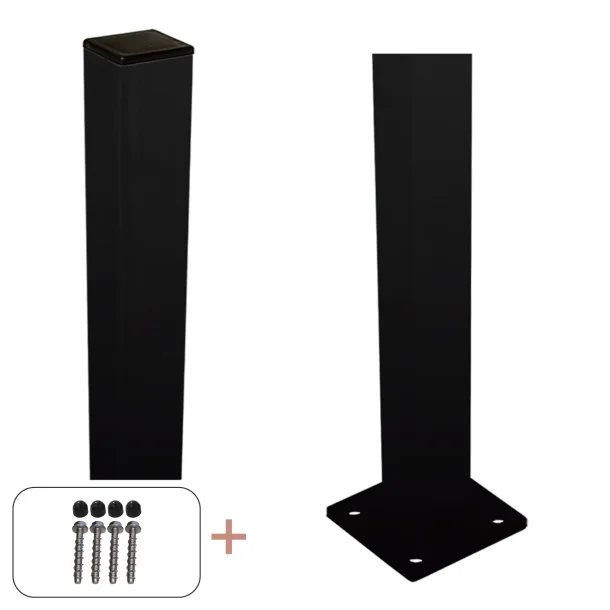 PLUS Stlstolpe m/fod Sort RAL 9005     4,5x4,5x96CM