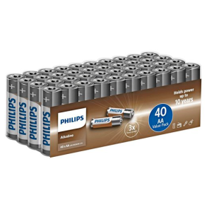 PHILIPS BATTERI ALKALINE AA pk med 40 stk