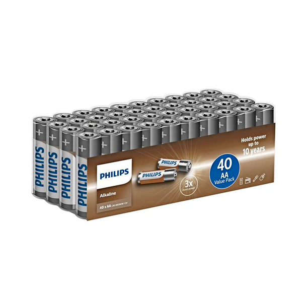 PHILIPS BATTERI ALKALINE AA pk med 40 stk