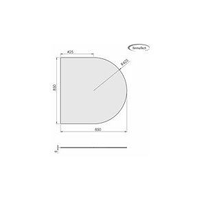 Glasplade 6mm Halvrund A:850 x B:850