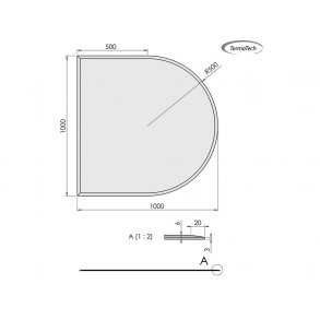Glasplade m. facet 6mm Halvrund A:1000 x B:1000