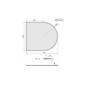 Glasplade m. facet 6mm Halvrund A:1000 x B:1100