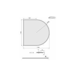 Glasplade 6mm halvrund 1100x1100mm