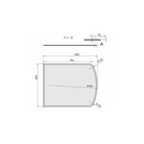 Glasplade m. facet 6mm Flad bue A:800 x B:1000