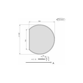 Glasplade m. facet 6mm Cirkel afskret A:1100 x B:950 (C:755)