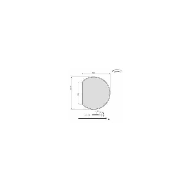 Glasplade m. facet 6mm Cirkel afskret A:1100 x B:950 (C:755)