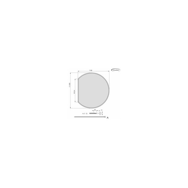 Glasplade m. facet 6mm Cirkel afskret A:1250 x B:1100 (C:812)