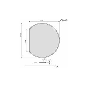 Glasplade m. facet 8mm Cirkel afskret A:1250 x B:1100 (C:812)