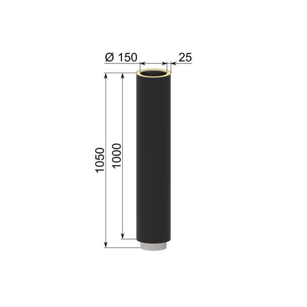 Startsektion halvisoleret, L:1000mm pulverlakeret