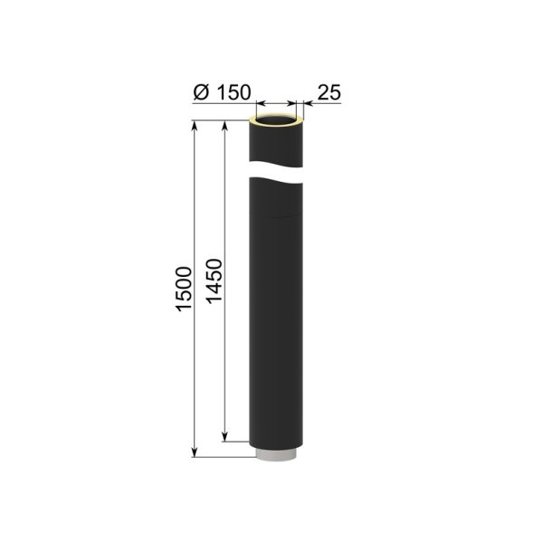 Startsektion halvisoleret, L: 1450 mm pulverlakeret