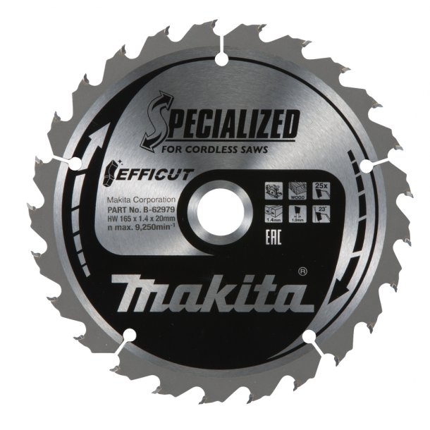 MAKITA KLINGE TCT 25T EFFICUT B-62979 20MM HUL    165X1,4MM