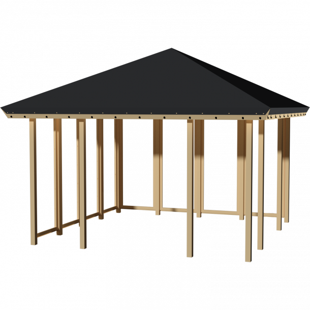 Plus Pavillon Model 2 - Lukket 2 sider Grundst, sort tagdug, elementer og stolper