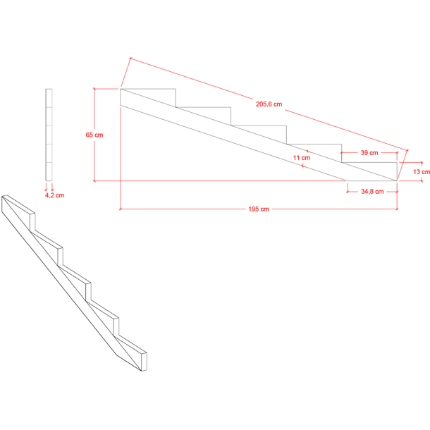 Plus Trappevange 5 trin  (trindybde 39 cm)