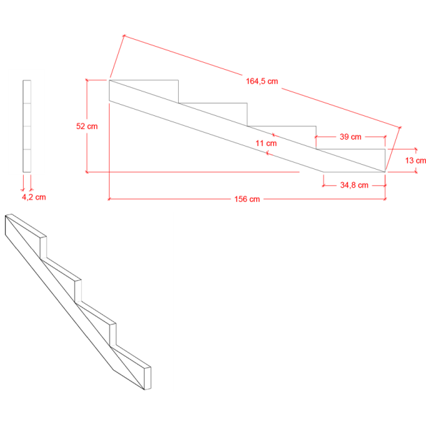Plus Trappevange 4 trin  (trindybde 39 cm)