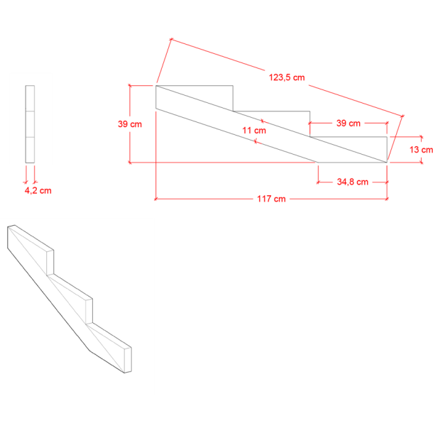 Plus Trappevange 3 trin  (trindybde 39 cm)
