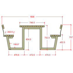 Plus Wega Bord/Bnkest m/2 rygln - 177 cm - Teak