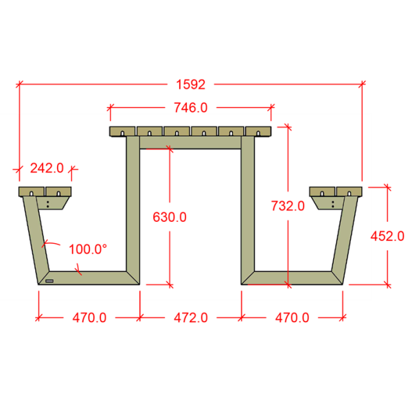 Plus Wega Bord/Bnkest - 177 cm - Grbrun