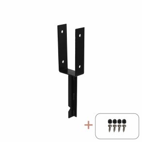 PLUS U-Stolpefod m/skruer t/nedstbning Sort  9,1x5x40CM