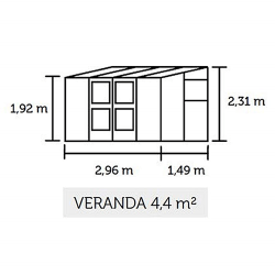 Juliana Veranda 4,4 m&sup2; m/ 3 mm hrdet glas