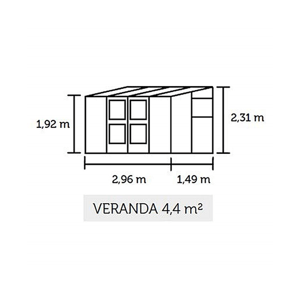 Juliana Veranda 4,4 m&sup2; m/ 3 mm hrdet glas