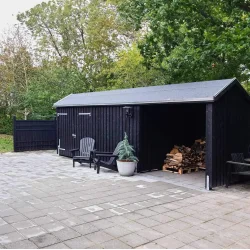 Multi Havehus 15,5 m� - 3 moduler m/dobbeltd�r og lukket/�ben front - inkl. tagpap/alulister/H-stolpef�dder