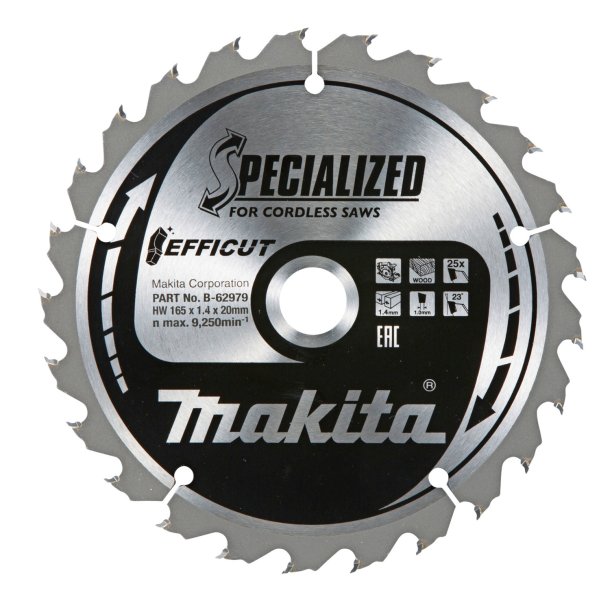 MAKITA KLINGE TCT 25T EFFICUT B-62979 20MM HUL    165X1,4MM