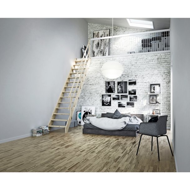 Dolle Normandie Ligelb hemsetrappe i massiv gran med indstemte trin.